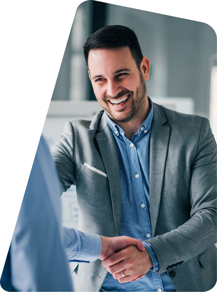KeHalo Total Team Success™ Handshake Confident man shaking hands in an interview between employer and candidate